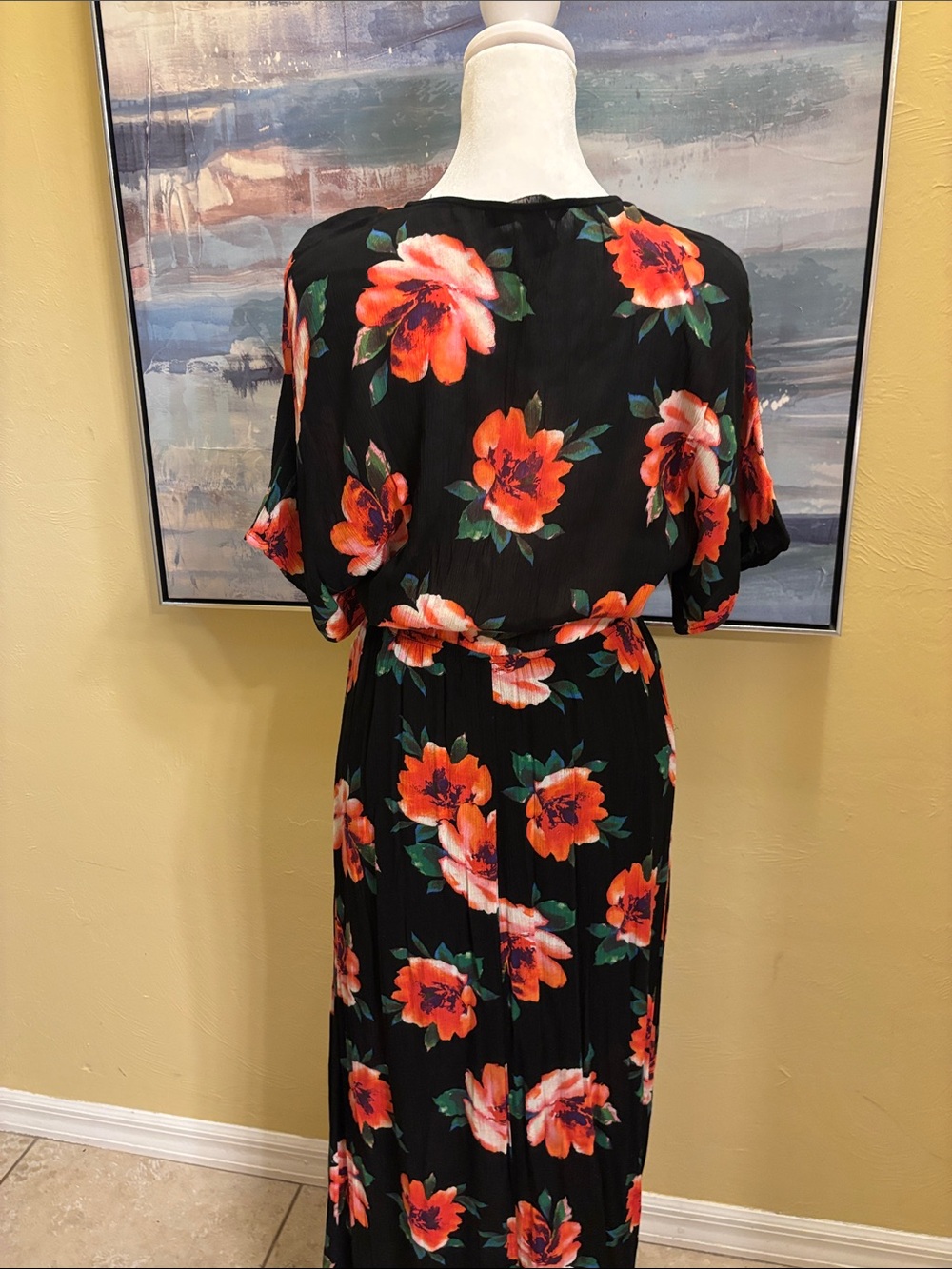 Forever 21 Black Maxi Dress with Bright Orange Floral Print - Picture 3 of 3